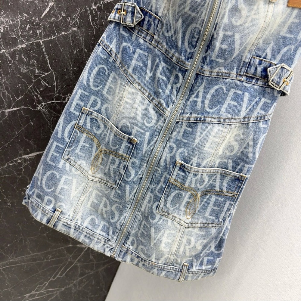 Versace Light Blue Logo-Printed Strapless Denim Mini Dress - Picture 6 of 9
